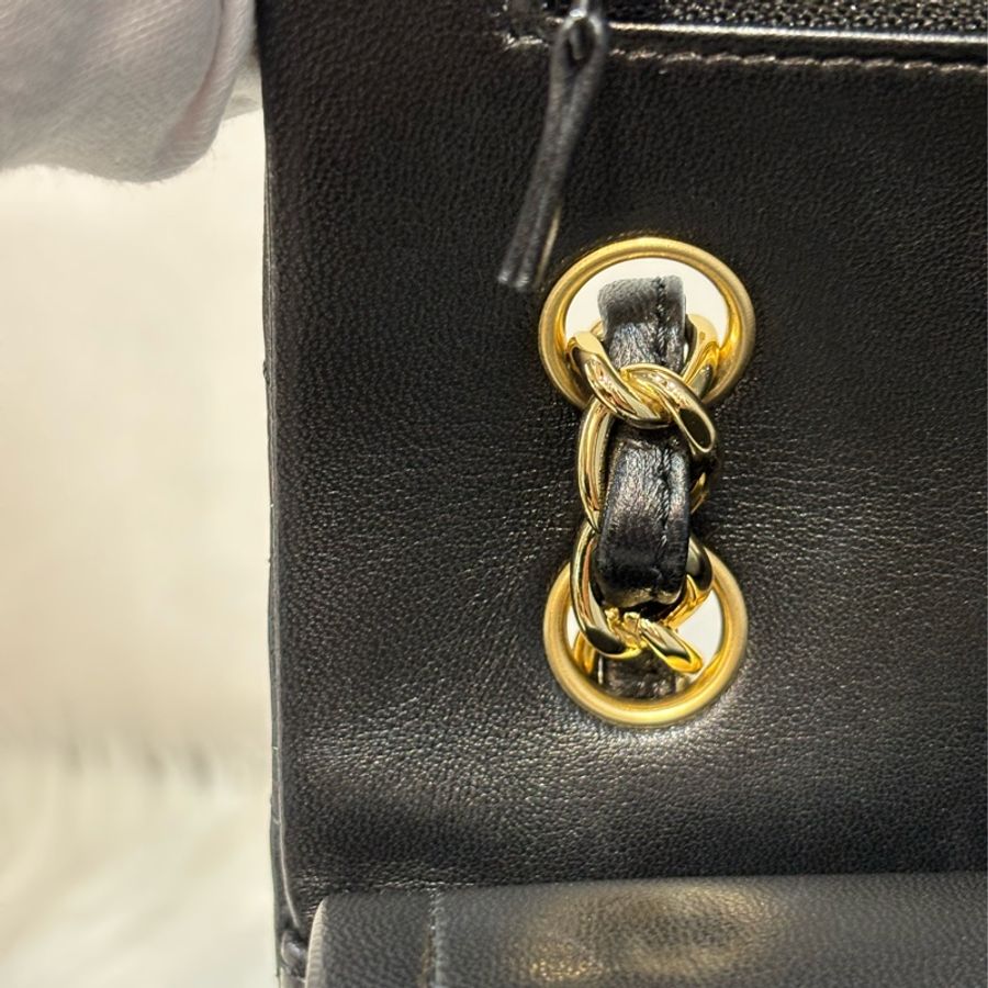 CHANEL A58600 COCO 30 CF JUMBO 黑色羊皮金鍊 肩背包斜背包口蓋包-23