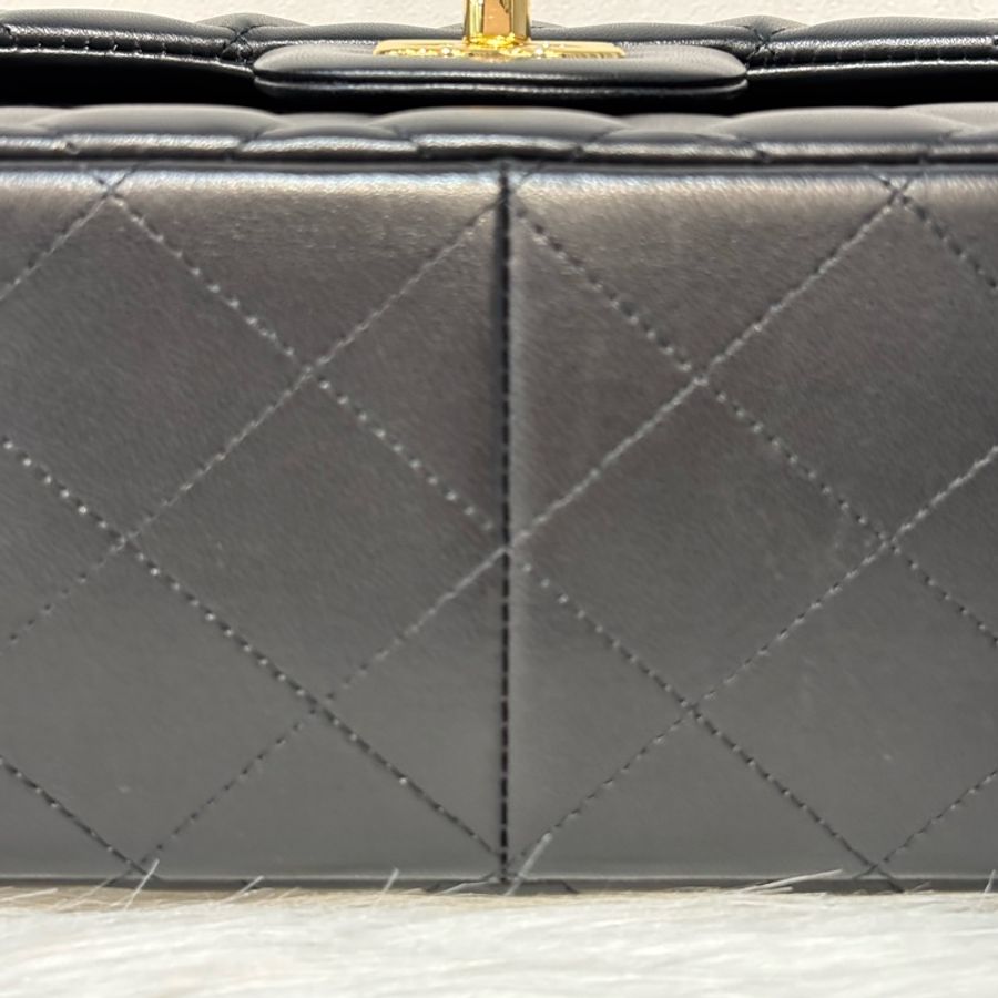 CHANEL A58600 COCO 30 CF JUMBO 黑色羊皮金鍊 肩背包斜背包口蓋包-31