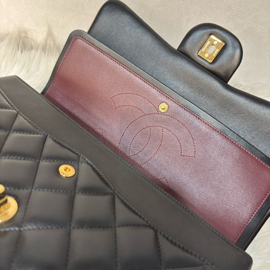 CHANEL A58600 COCO 30 CF JUMBO 黑色羊皮金鍊 肩背包斜背包口蓋包-47