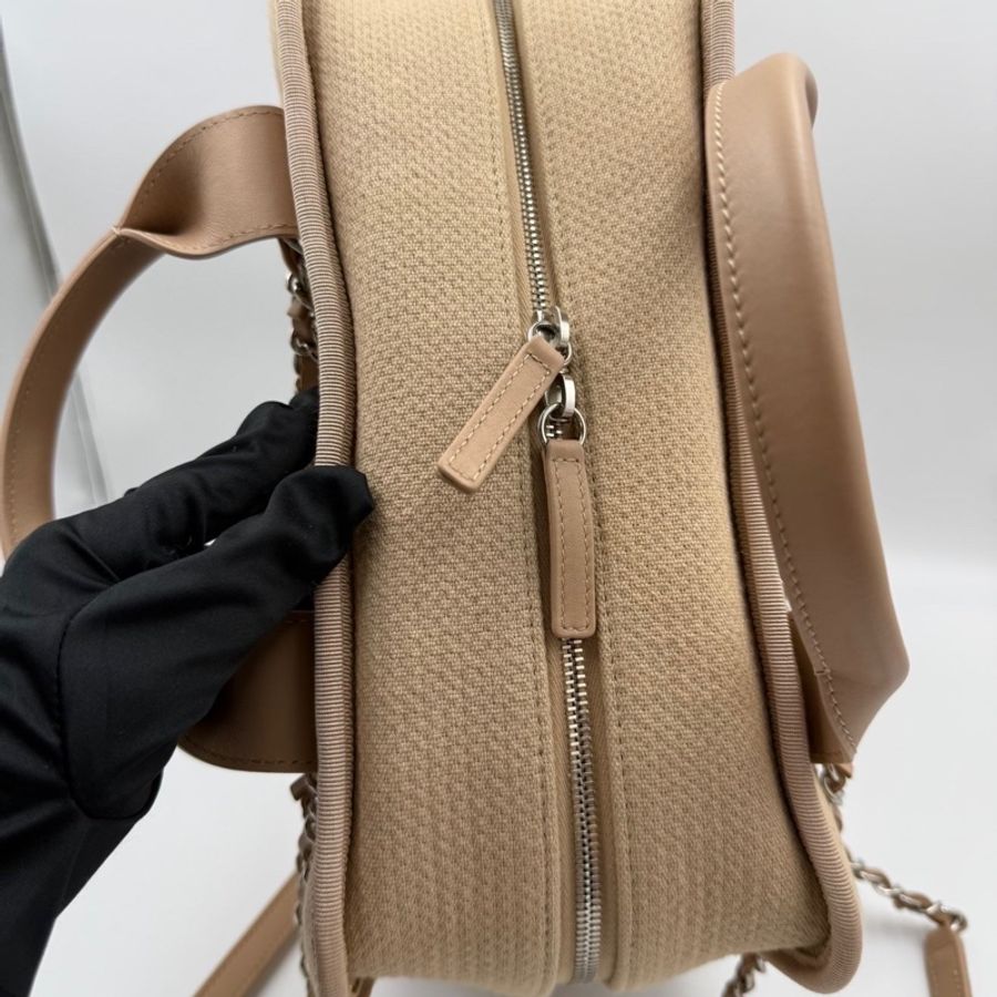 99新芯片款 CHANEL 香奈兒 22S 帆布保齡球沙灘包 雙C LOGO 皮質提手 混合纖維-10