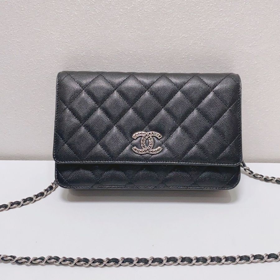Chanel 24p鏤空woc 黑銀荔皮肩背斜背包芯片款 12x3.5x19 99新配件盒子塵袋購證-1