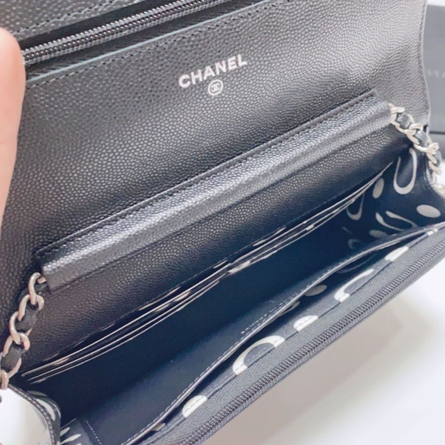 Chanel 24p鏤空woc 黑銀荔皮肩背斜背包芯片款 12x3.5x19 99新配件盒子塵袋購證-2