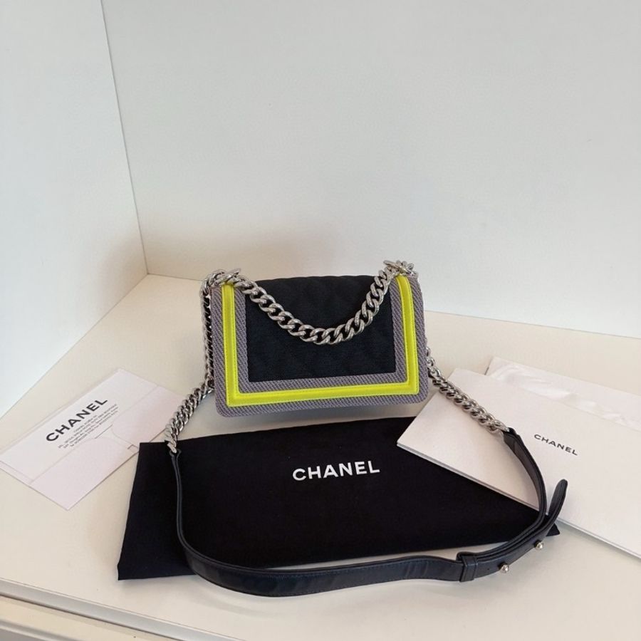 Chanel限量走秀款 帆布三拼色Leboy小號 2219*12*7 99新配件塵袋購證-5