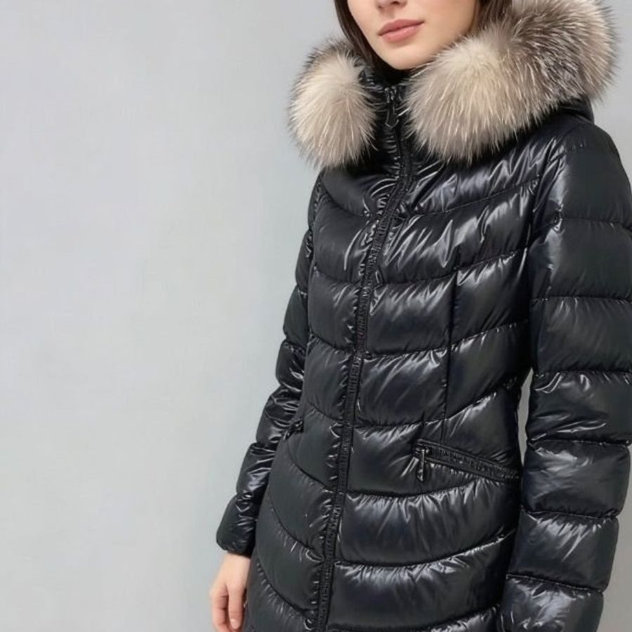 Moncler aphia黑色毛領長款羽絨外套1碼胸圍88衣長87 9新 配件塵袋衣架-0