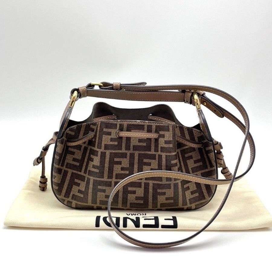 FENDI 經典老花抽繩mini手提肩背斜背餃子包 23*14*8 9新 配件塵袋-1