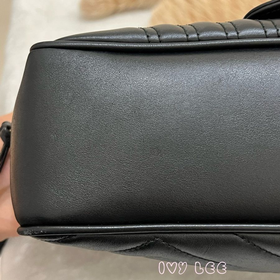 GUCCI498100 經典GG Marmont 仿舊金色 LOGO牛皮 藍紅白背帶 斜背包 相機包 黑 正品 二手精品-29