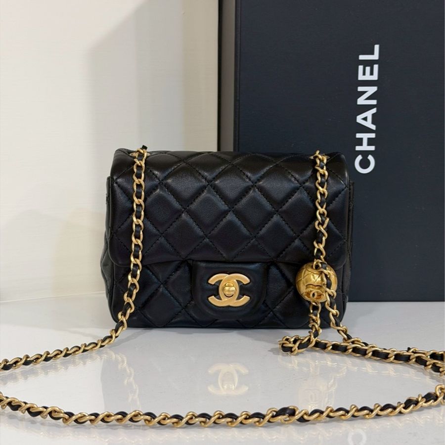 經典不敗🥂🈶購證99新🆕Chanel黑金金球方胖子單肩斜跨包-5