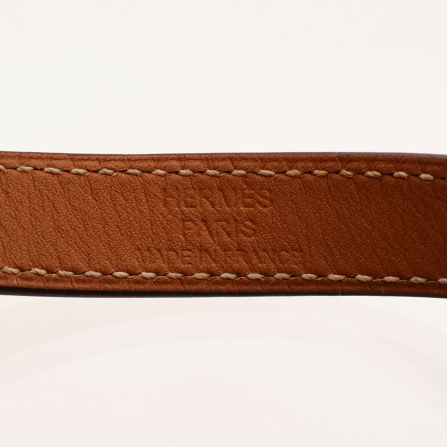 HERMES Swift皮革Kelly Double Tour Bracelet銀扣手帶Orange-10