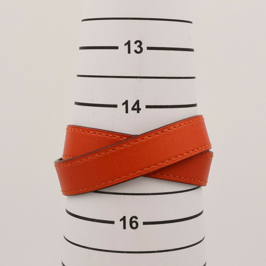 HERMES Swift皮革Kelly Double Tour Bracelet銀扣手帶Orange-13