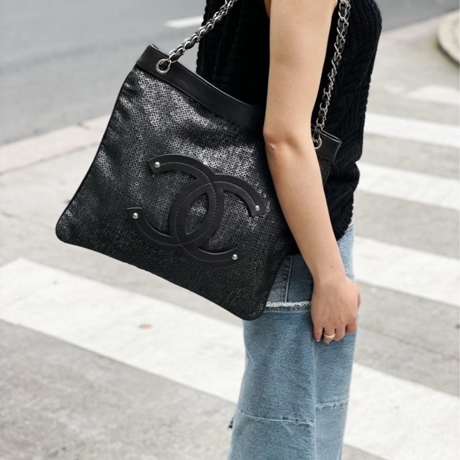 Chanel • 大Logo 網格亮片Bringbring 托特包 偽22Bag感-0