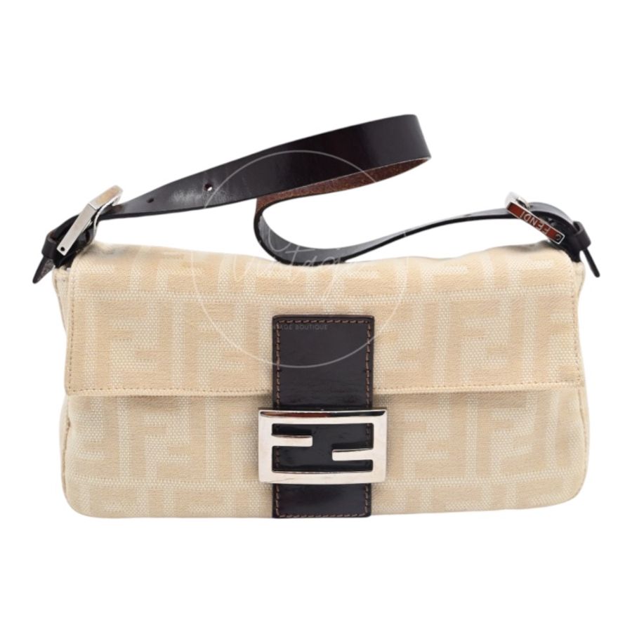 中古 Fendi Zucca Baguette 經典米白象牙色帆布法棍包-6