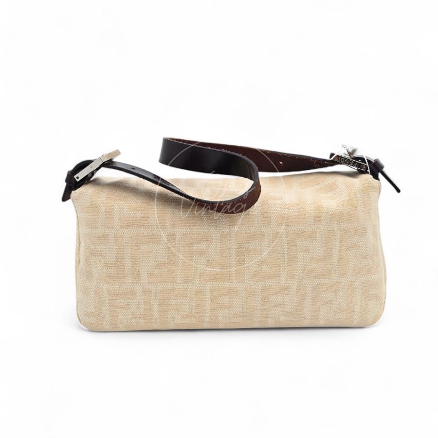 中古 Fendi Zucca Baguette 經典米白象牙色帆布法棍包-7