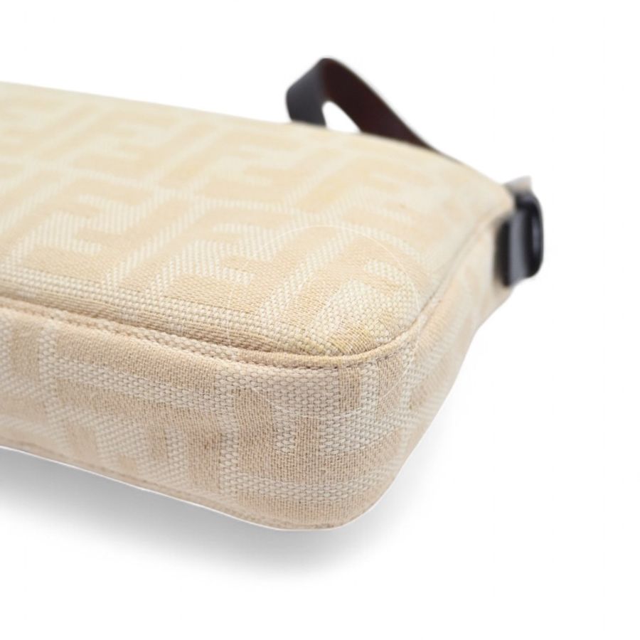 中古 Fendi Zucca Baguette 經典米白象牙色帆布法棍包-10
