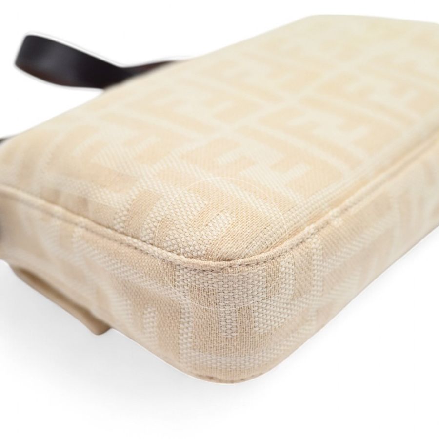 中古 Fendi Zucca Baguette 經典米白象牙色帆布法棍包-11