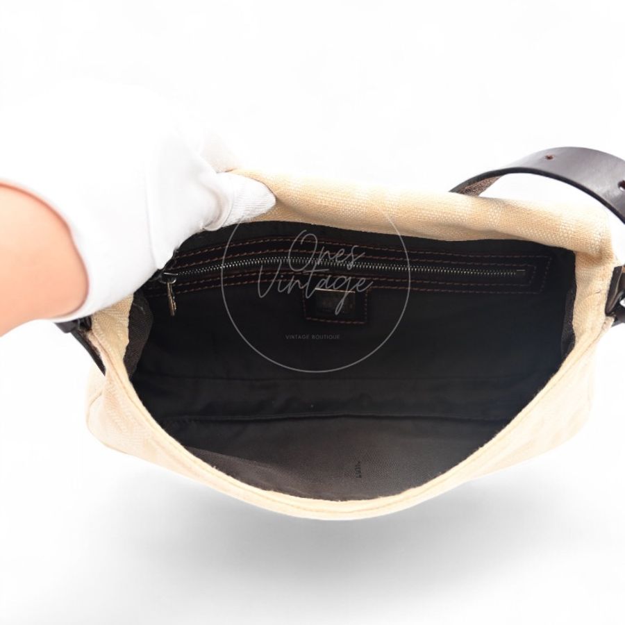 中古 Fendi Zucca Baguette 經典米白象牙色帆布法棍包-13