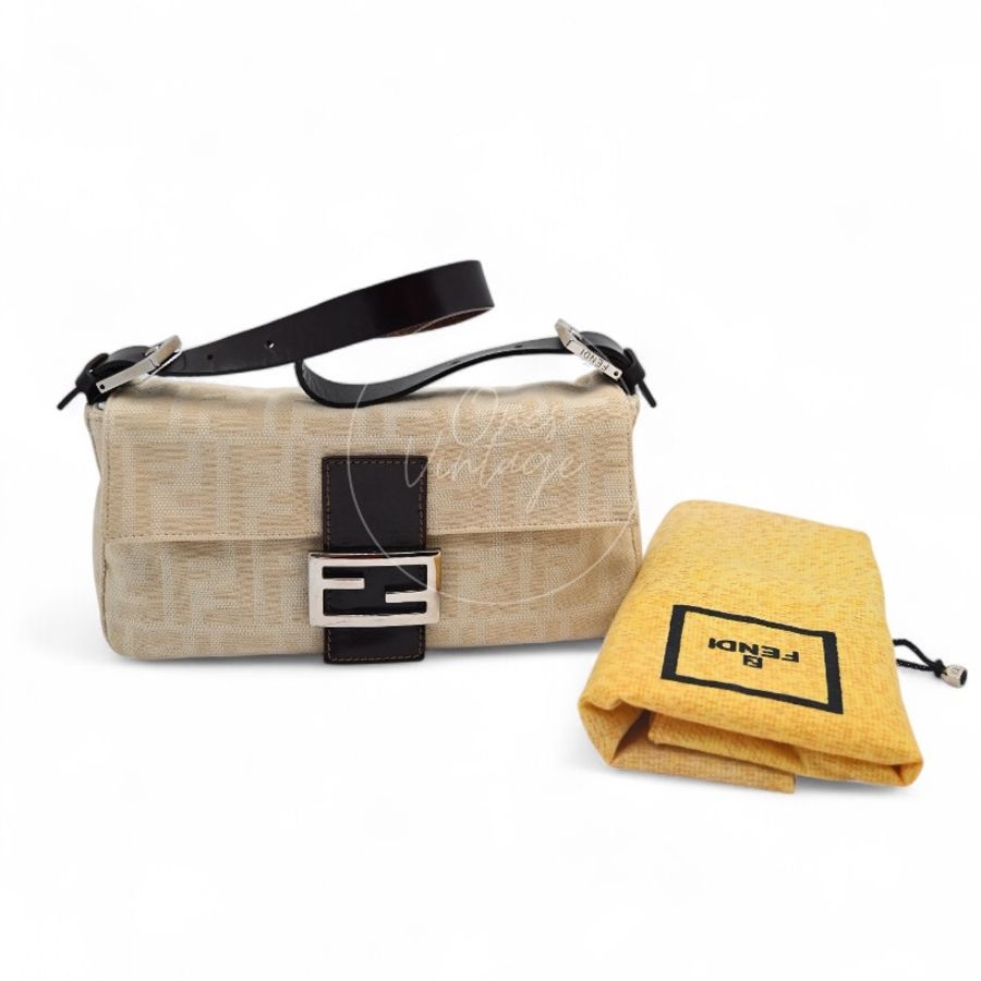 中古 Fendi Zucca Baguette 經典米白象牙色帆布法棍包-20