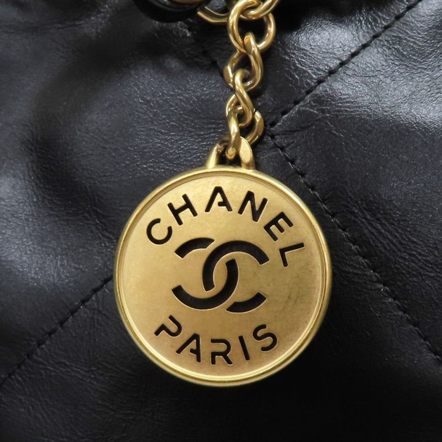黑色 牛皮 22 鍊帶肩背包 金扣【CHANEL 香奈兒】 AS3260-10