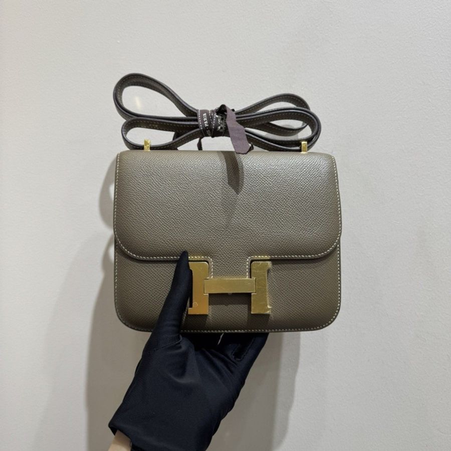 【全平台最便宜✨全套帶票】愛馬仕/Hermès 康康19 Constance mini 大象灰金扣 epsom皮 D刻-1