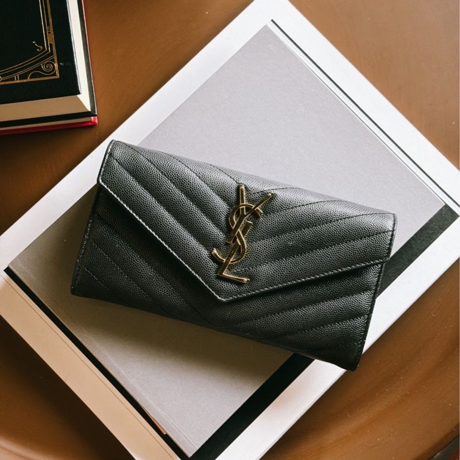 YSL 金色logo 黑色 長夾-3
