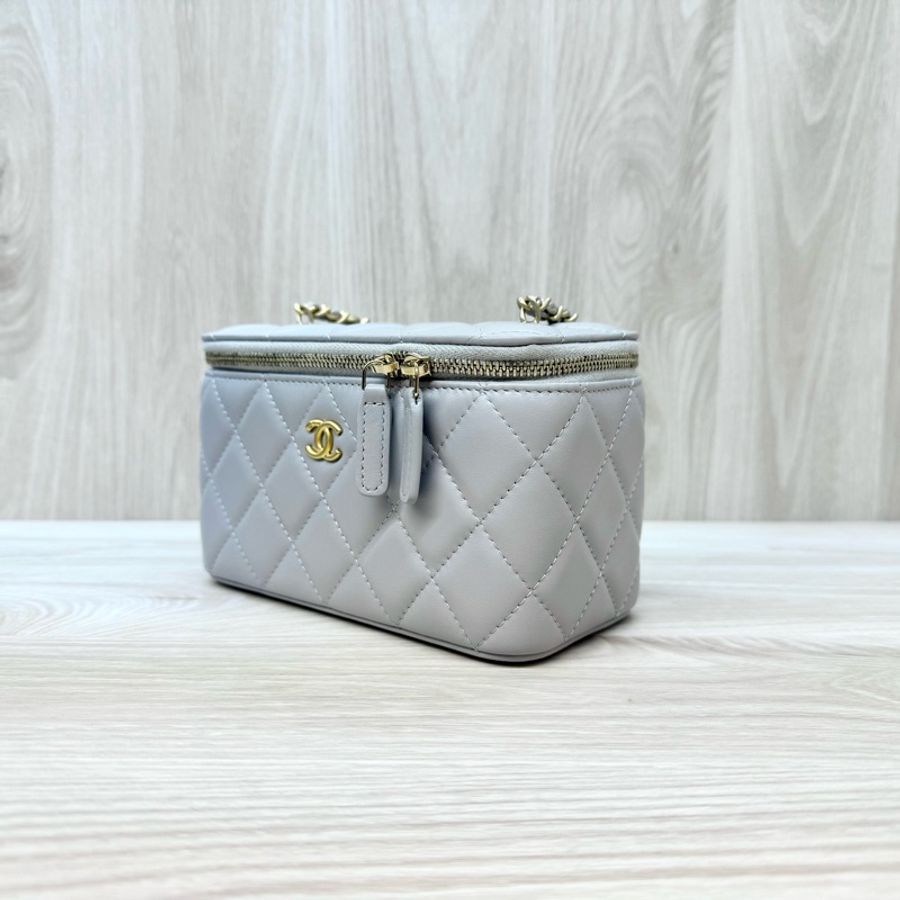CHANEL灰色羊皮金球調節釦長盒子AP2303-2