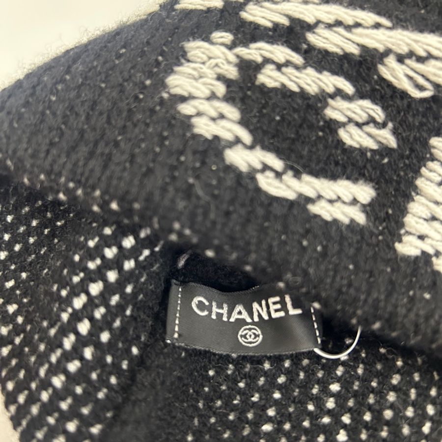 Chanel 黑底白logo 100%喀什米爾羊毛帽-6