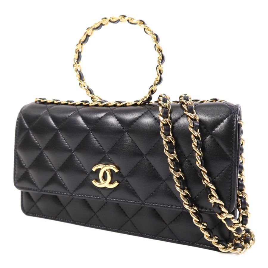 CHANEL 羊皮皮革WOC Wallet On Chain Handle金扣鏈帶手挽肩背兩用袋-2