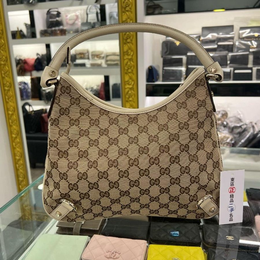 東區正精品㊣Gucci 130738 白色緹花布三環包手提包肩背包 RZ4997-5