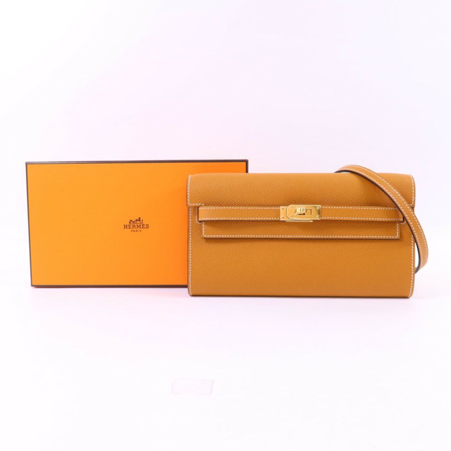 HERMES 【Hermes Fair】Epsom皮革Kelly To Go金扣肩背袋Toffee-13