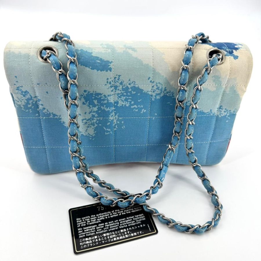 Chanel Vintage 2002 Canvas Surf Line Blue Medium Flap Bag-2