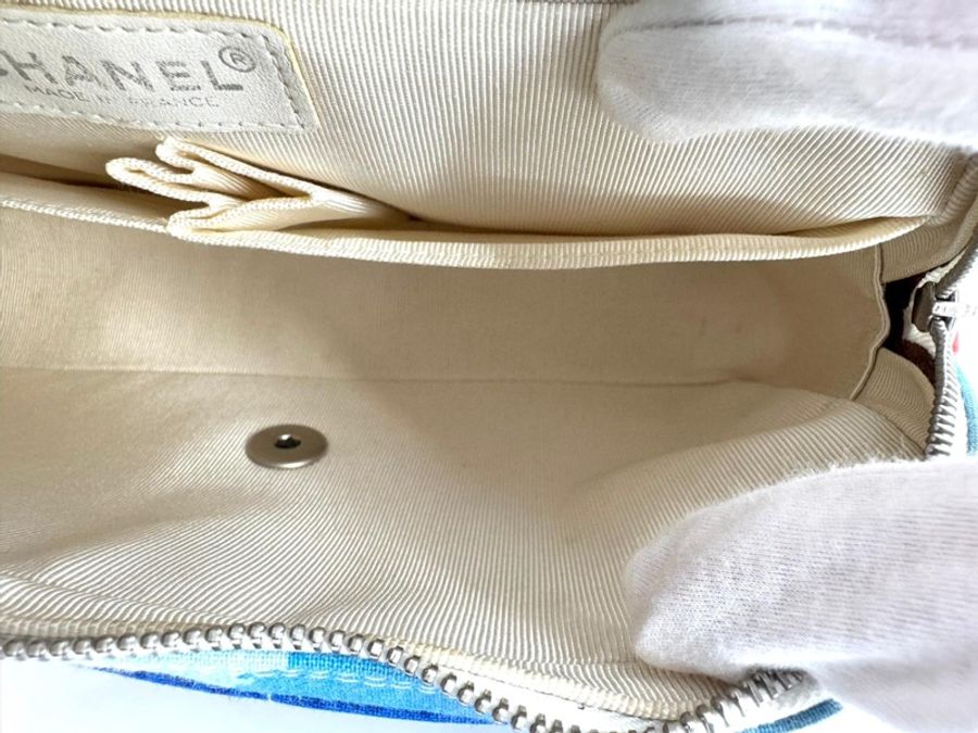 Chanel Vintage 2002 Canvas Surf Line Blue Medium Flap Bag-12