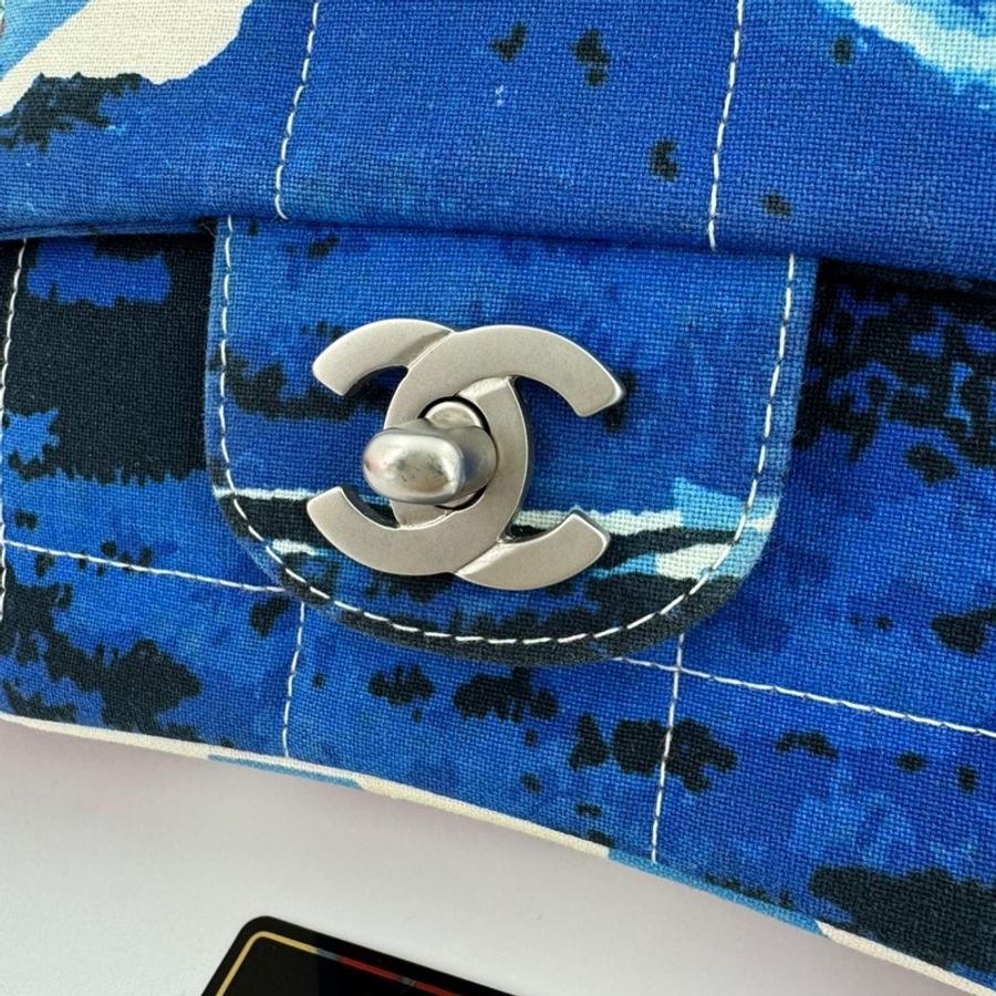 Chanel Vintage 2002 Canvas Surf Line Blue Medium Flap Bag-17