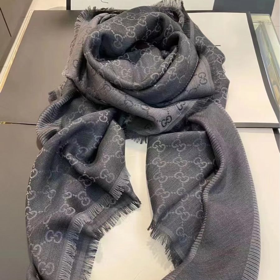 GUCCI 經典 GG 緹花 羊毛 蠶絲 混絲 直紋 雙色 流蘇 披肩 披巾 圍巾-6
