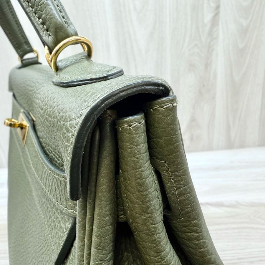 HERMES C6橄欖綠金釦Togo皮kelly32手提肩背-14