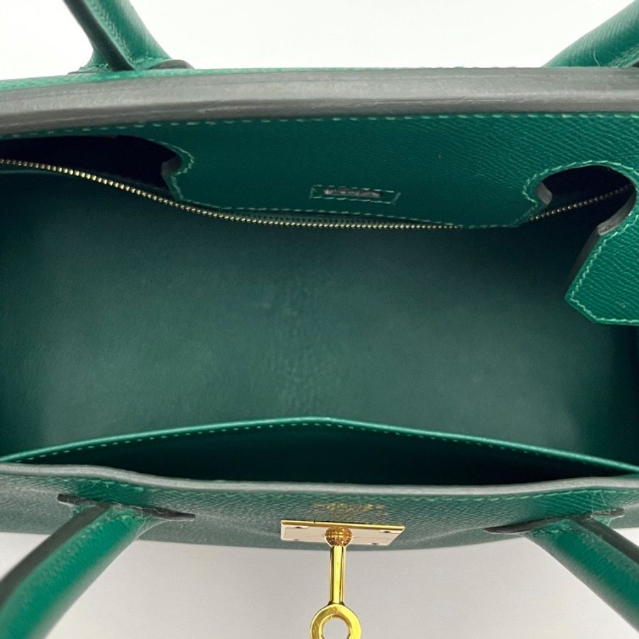 HERMES Birkin30維羅納綠金扣手提包30*24*17 99新配件盒子塵袋鎖鑰匙雨衣-2