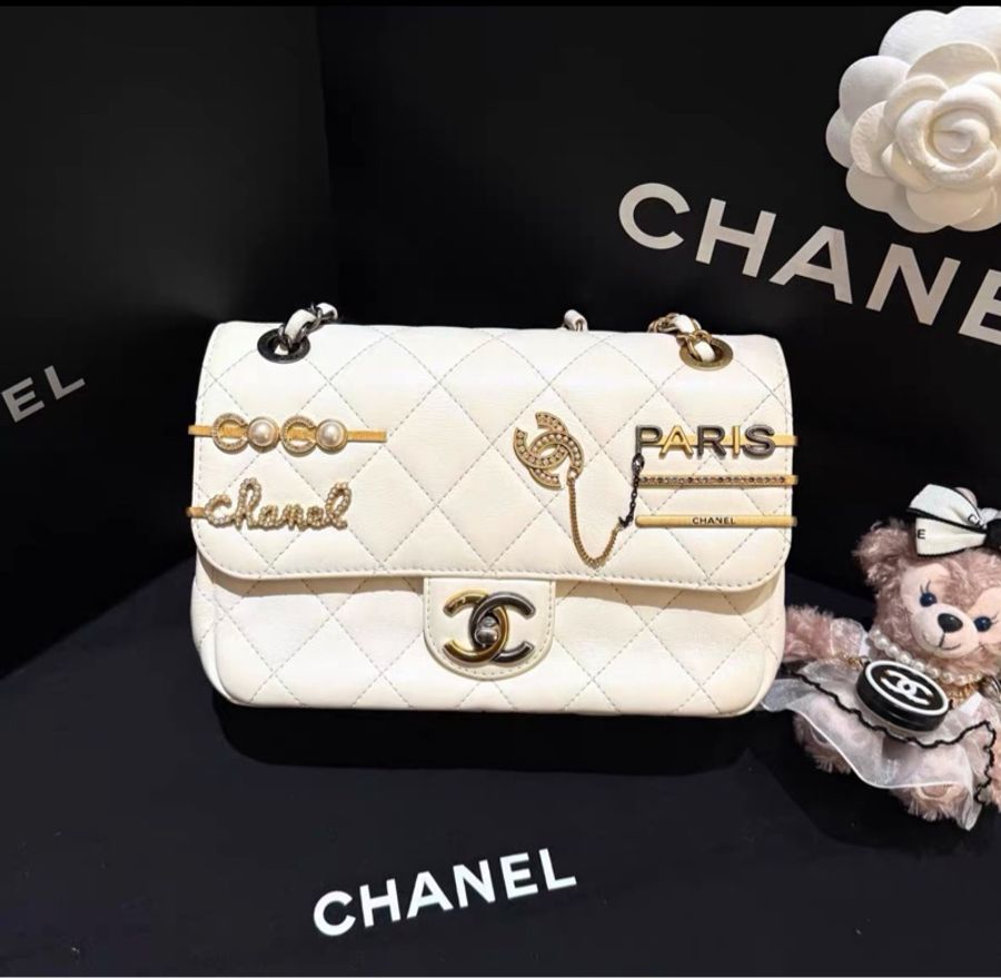 【97新 ✨ 全網最低價!】Chanel 22c限量款 白色徽章cf 大mini 鴛鴦扣 芯片款-2
