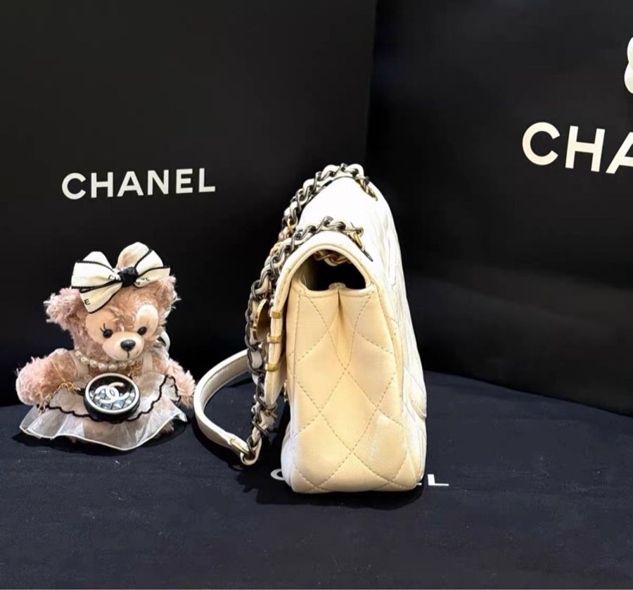 【97新 ✨ 全網最低價!】Chanel 22c限量款 白色徽章cf 大mini 鴛鴦扣 芯片款-5