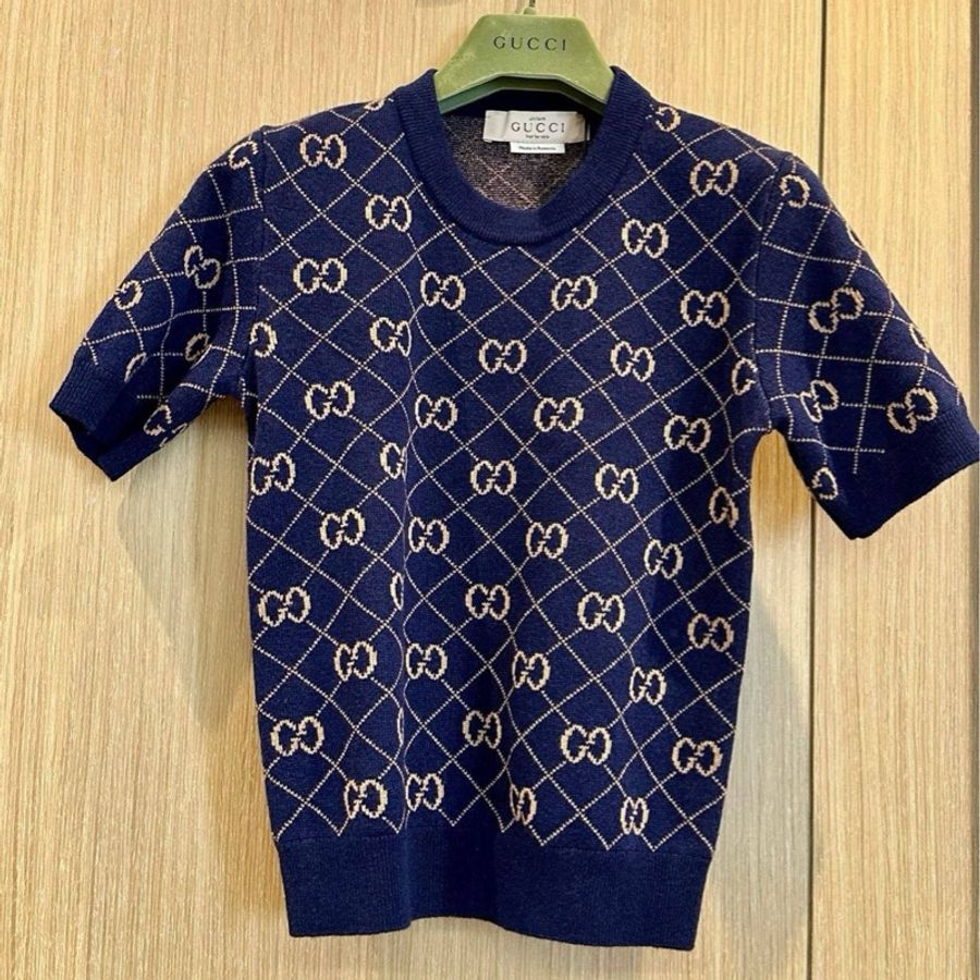 99新閑置品 Gucci 古馳 老花滿logo 半袖羊毛xxs-0