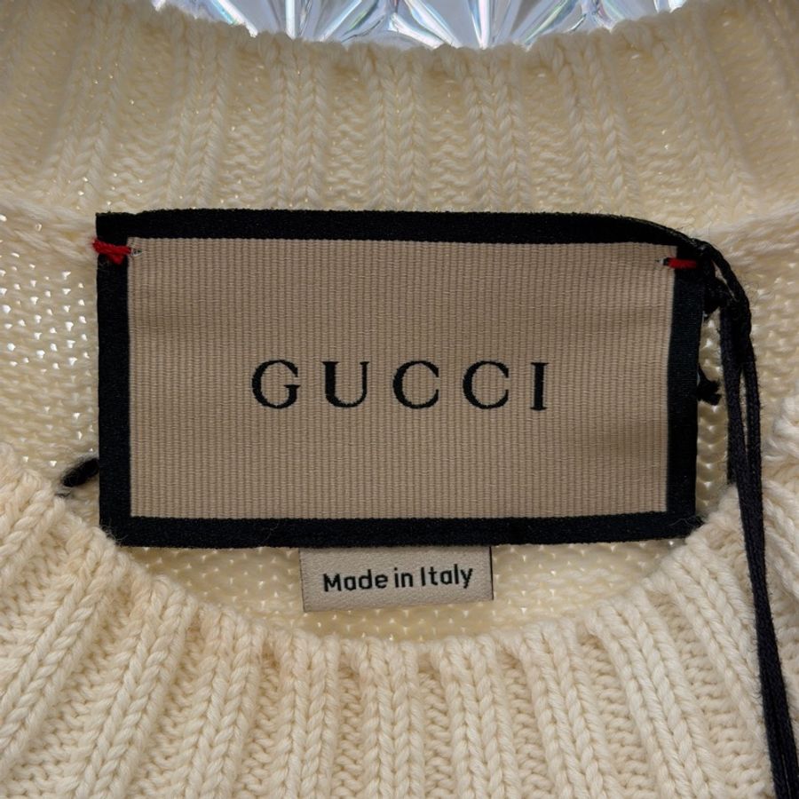 全新帶吊牌GUCCI 古馳款蝴蝶結棉質針織連衣裙白色S碼-13