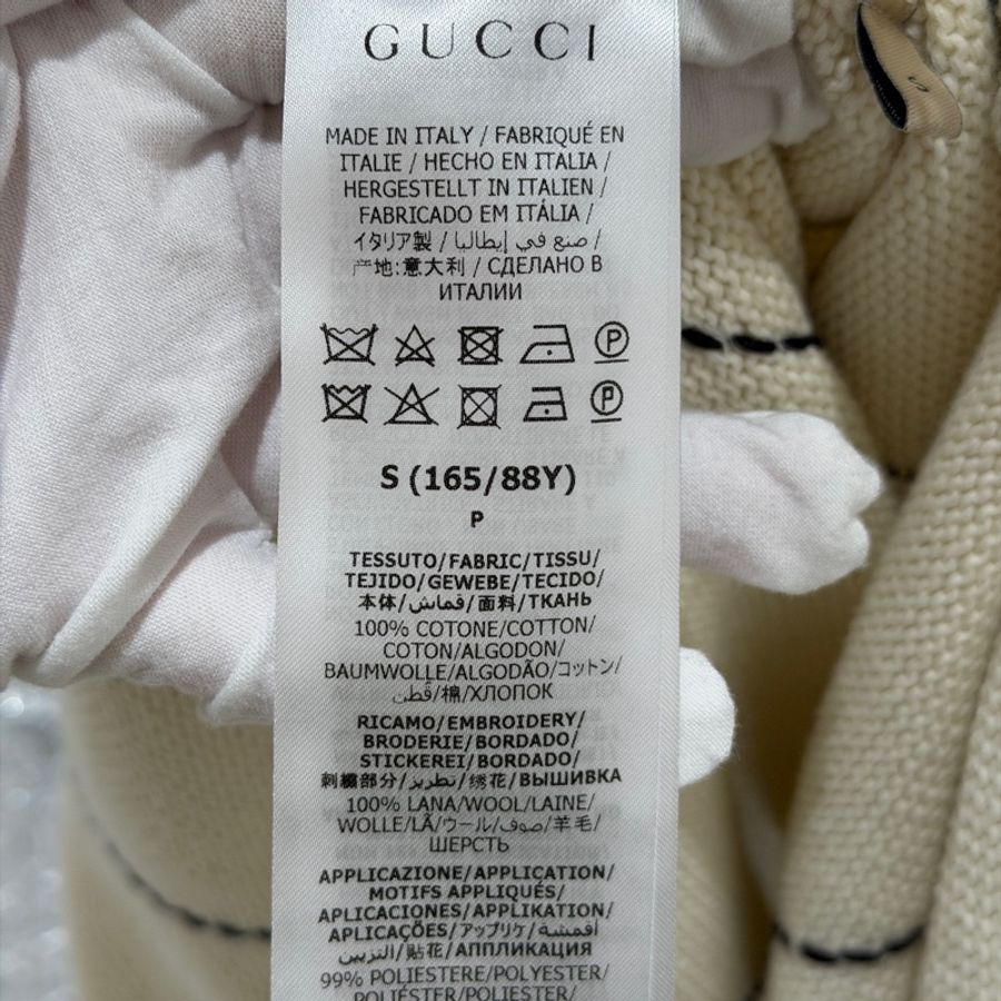 全新帶吊牌GUCCI 古馳款蝴蝶結棉質針織連衣裙白色S碼-14
