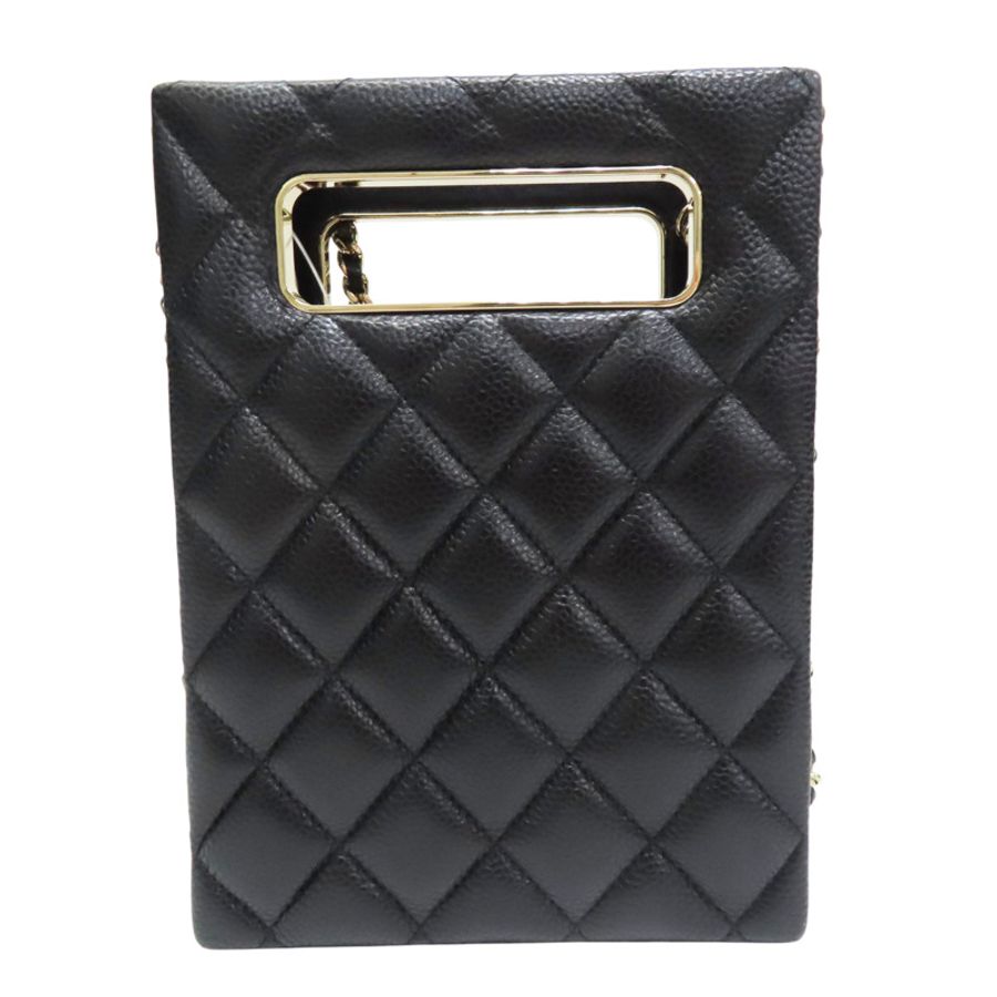 黑色 菱格紋 荔枝牛皮 Evening Box 鍊帶 肩背包 淡金釦【CHANEL 香奈兒】 AS3314-1