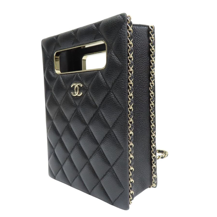 黑色 菱格紋 荔枝牛皮 Evening Box 鍊帶 肩背包 淡金釦【CHANEL 香奈兒】 AS3314-2