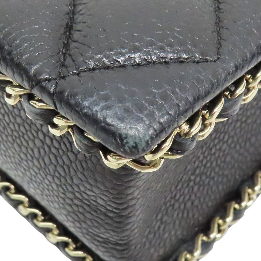 黑色 菱格紋 荔枝牛皮 Evening Box 鍊帶 肩背包 淡金釦【CHANEL 香奈兒】 AS3314-9