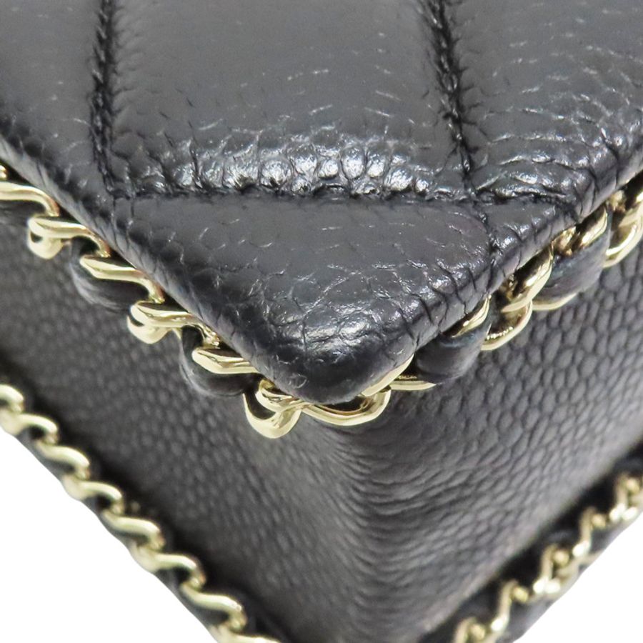 黑色 菱格紋 荔枝牛皮 Evening Box 鍊帶 肩背包 淡金釦【CHANEL 香奈兒】 AS3314-10