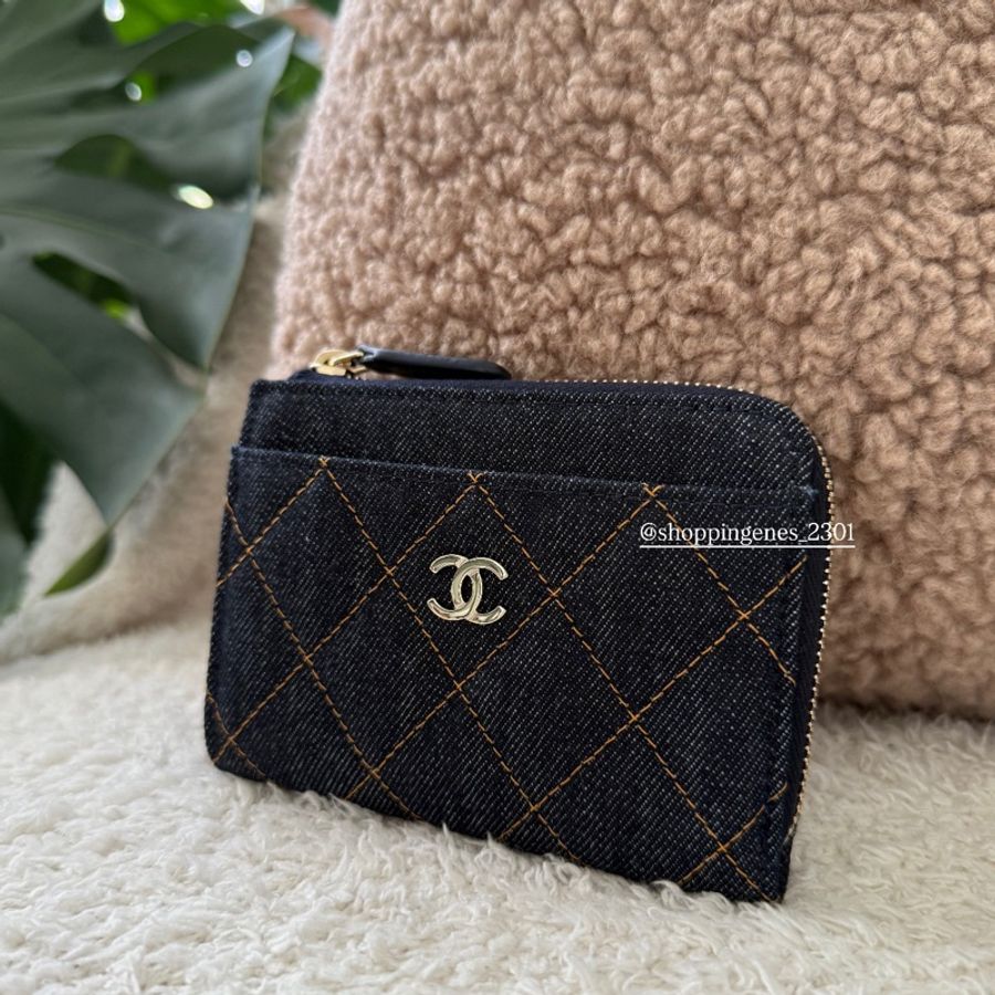 香奈兒 Chanel 26P 牛仔布走橘線 短版L卡包🧬預購 要等-1