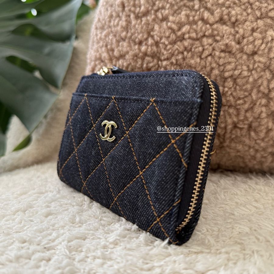 香奈兒 Chanel 26P 牛仔布走橘線 短版L卡包🧬預購 要等-2