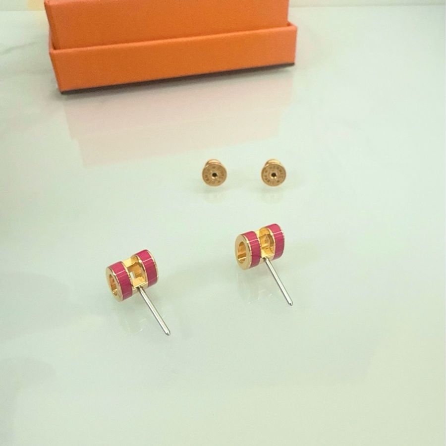 「M.Y精品」 Hermes 🐎家 mini pop h 耳針 梅紅 金-5