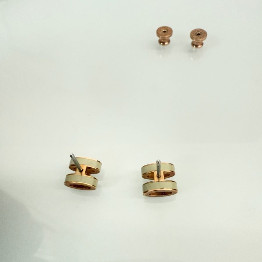 「M.Y精品」 Hermes 🐎家 mini pop h 耳針 奶白玫瑰金-8