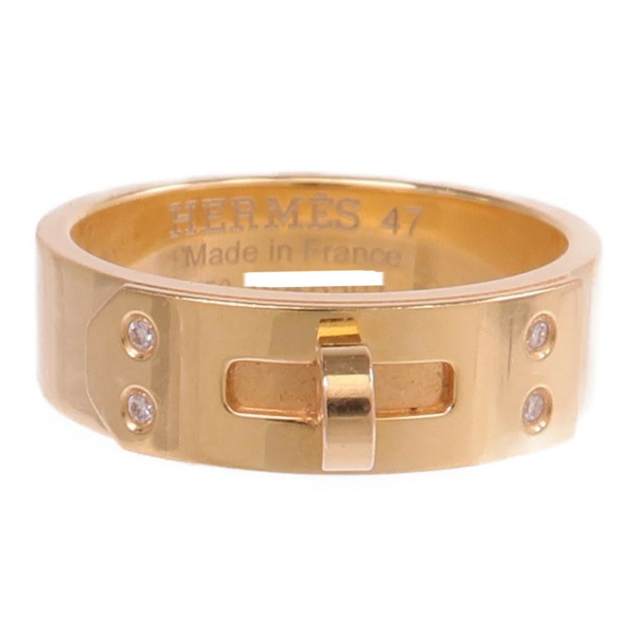 HERMES 18K玫瑰金Kelly Ring鑽石戒指Hermes#47/US#4.25-1
