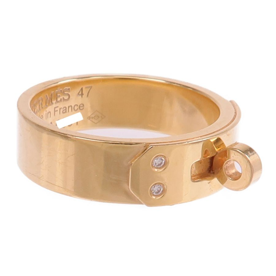 HERMES 18K玫瑰金Kelly Ring鑽石戒指Hermes#47/US#4.25-3