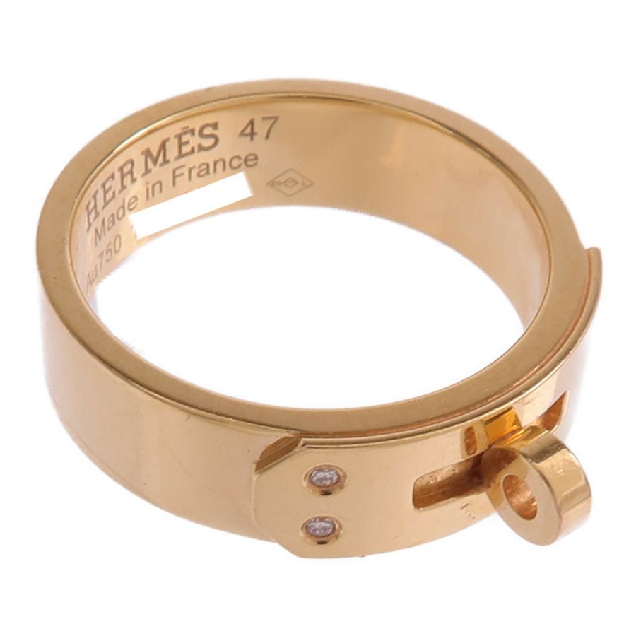 HERMES 18K玫瑰金Kelly Ring鑽石戒指Hermes#47/US#4.25-8
